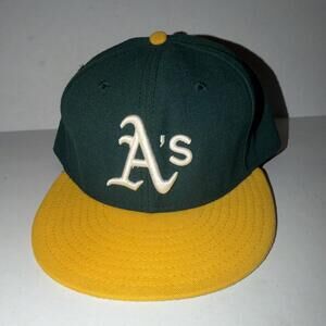 Oakland A's Men's Fitted, New Era Baseball Hat 7 3/4 Green Yellow‎